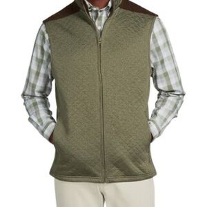 CREMIEUX Men’s XXL Green Quilted Full Zip Vest Suede Trim Heather Olive XXL